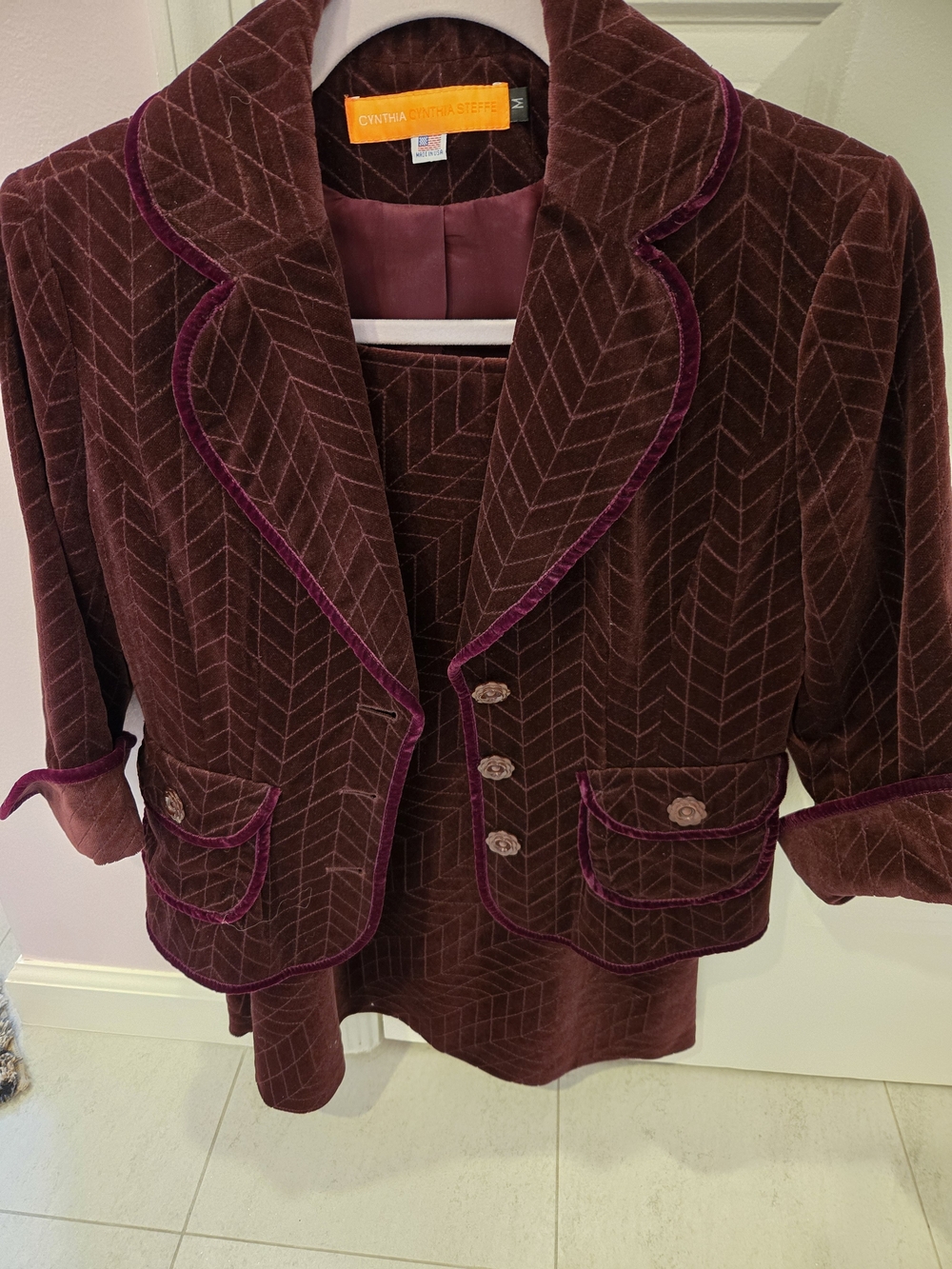 Cynthia Steffe Plum Velvet Blazer with Contrast Piping